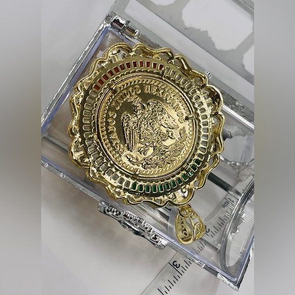 Coin 50 Mexican Pesos GOLD PLATED 14k CZ - Picture 6 of 8